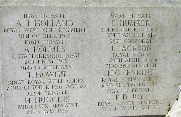 Private Humber's Name on the Screen Wall in Kensal Green (All Souls') Cemetery