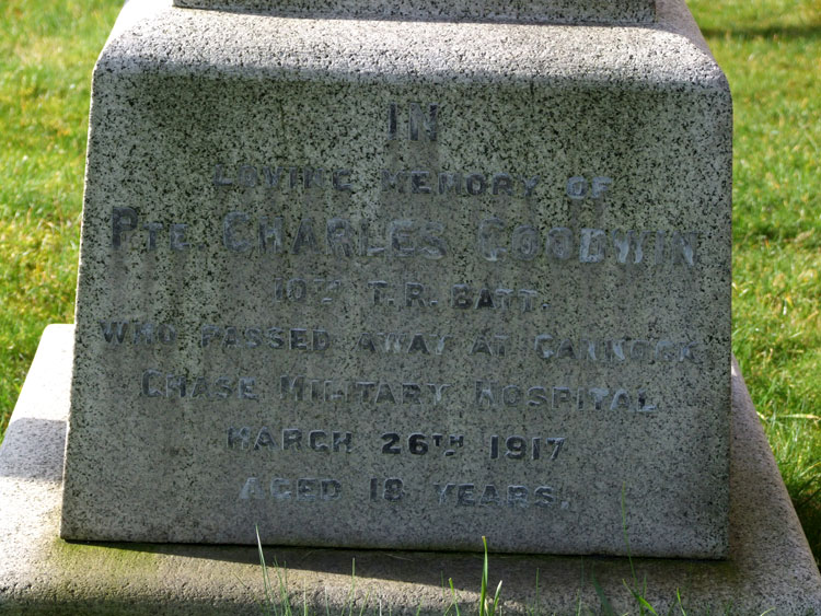 The Inscription on Family Headstone for Private Charles Goodwin in Langar (St. Andrew) Churchyard