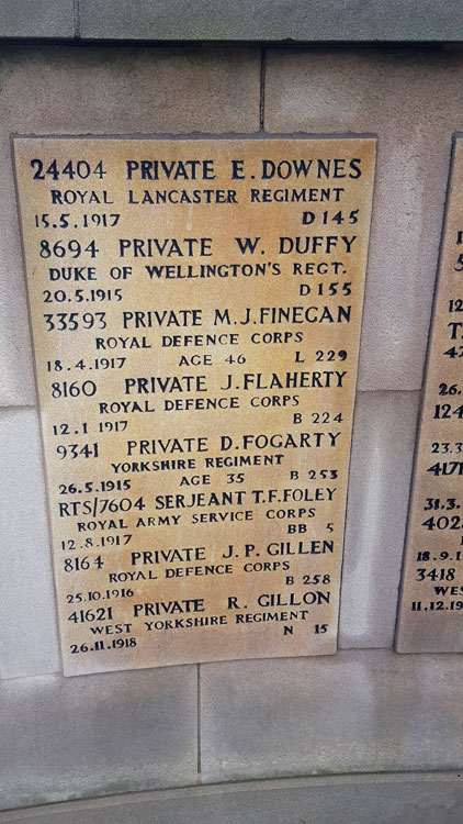The Name of Private Fogarty on the Leeds Roman Catholic Cemetery Screen Wall