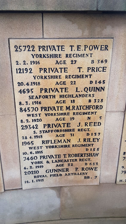 The Names of Privates Power and Price on the Leeds Roman Catholic Cemetery Screen Wall