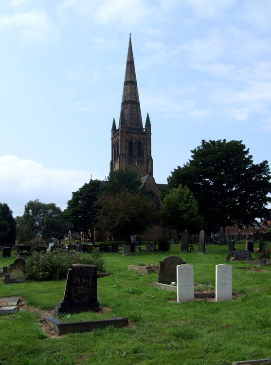Ossett (Holy Trinity) Churchyard, with Private Sheard's grave on the left of the two CWGC headstones