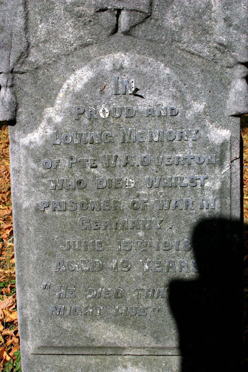 Private Overton's Commemoration on the Overton Family Headstone in St. Luke's Churchyard.