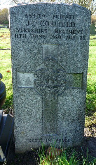 Private Corfield's headstone in Wigan Cemetery