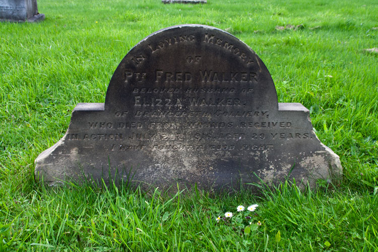 The headstone for Private Fred Walker