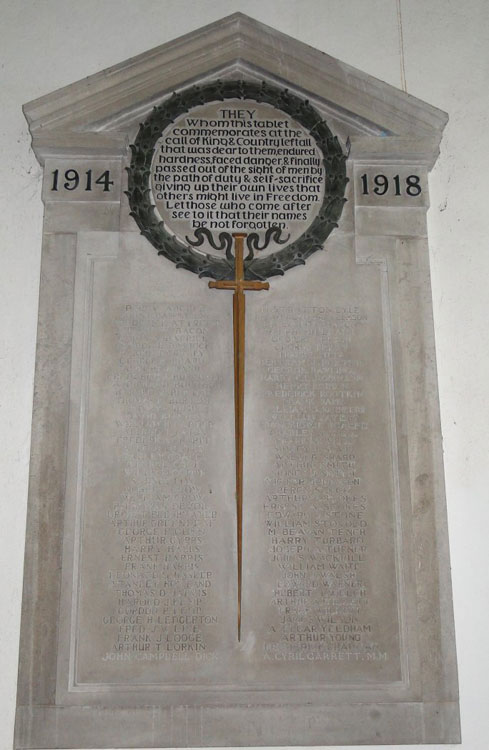 The First World War Memorial in St. Mary's Church, Great Dunmow (Essex)