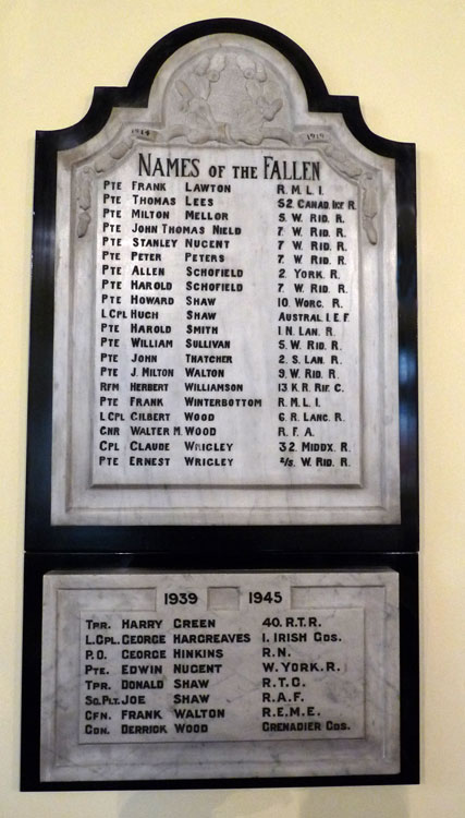 Private Schofield's Name on the War Memorial for Greenfield (Saddleworth)