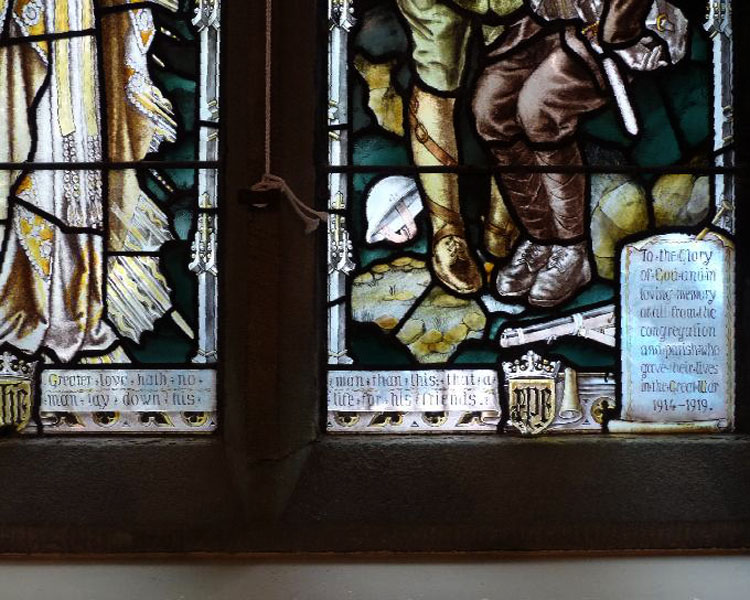 The First World War Memorial Window in St. Mary's Church, Greenfield (Saddleworth) - detail