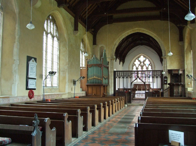 View inside the Church with the War Memorial on the left hand wall