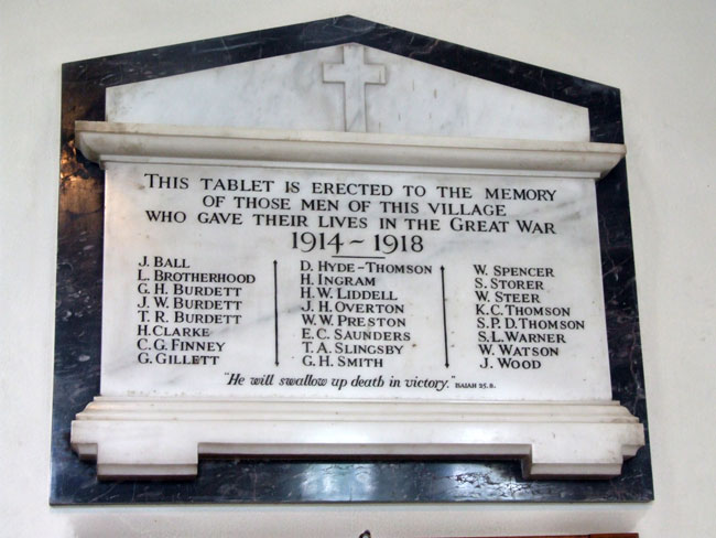 The War Memorial for Groby, Leicestershire, in the Church of St Philip and St James