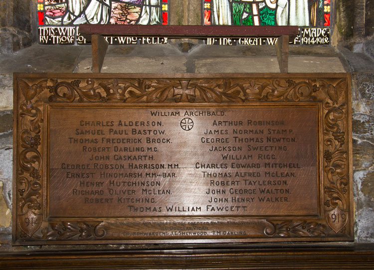 The First World War Memorial in the Church of St. Mary Magdalene, Hart