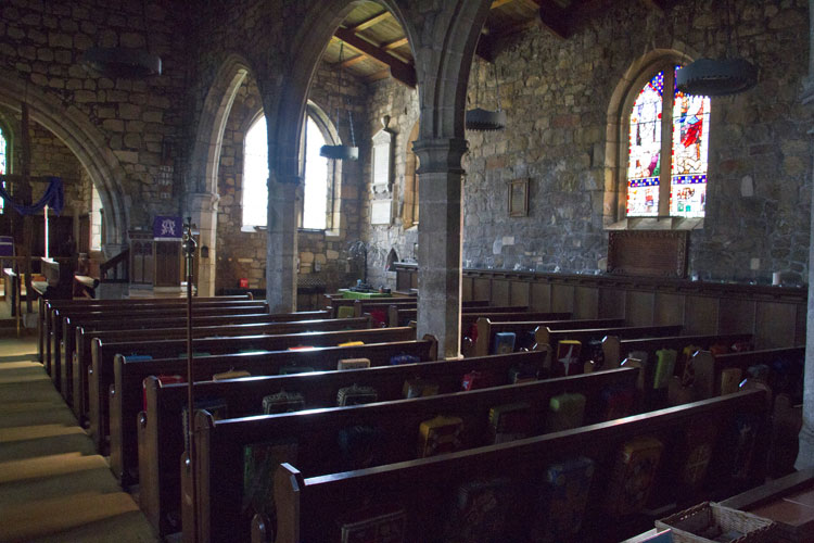 The Interior of the Church of St. Mary Magdalene, Hart, showing the First World War Memorial Window and plaque.