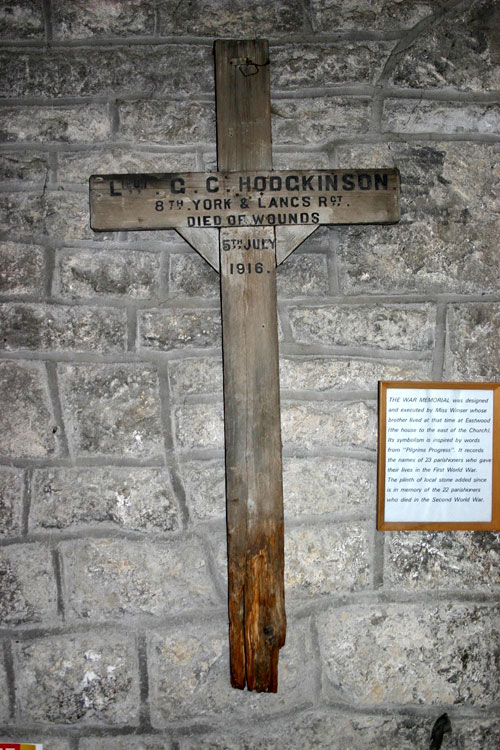 The Battlefield Cross for Lieutenant Hodgkinson in the Church of St. Michael and All Angels, Hathersage (Derbyshire)