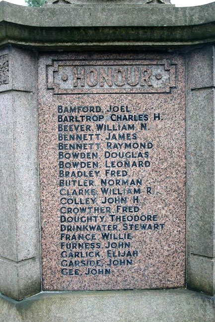 The panels on the Hayfield War Memorial 