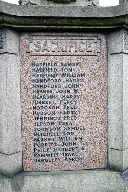 The panels on the Hayfield War Memorial 