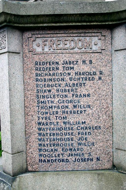 The panels on the Hayfield War Memorial 