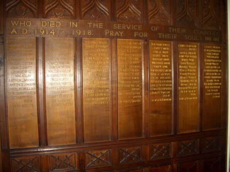 The First World War Memorial in St. James' Church, Heckmondwike