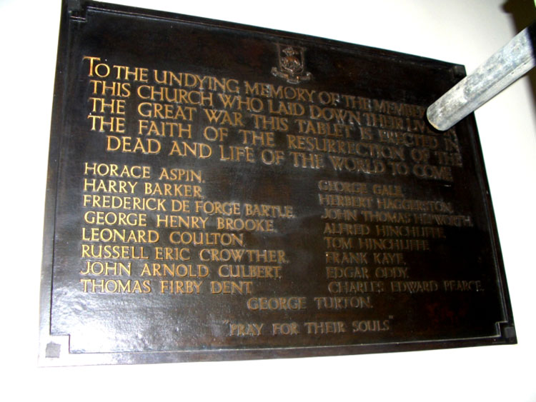 The name of George Turton on the Memorial to the Men of the Church