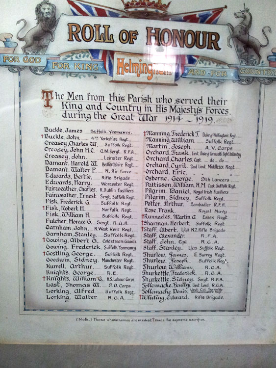 The Roll of Honour in St. Mary's Church, Helmingham (Suffolk)