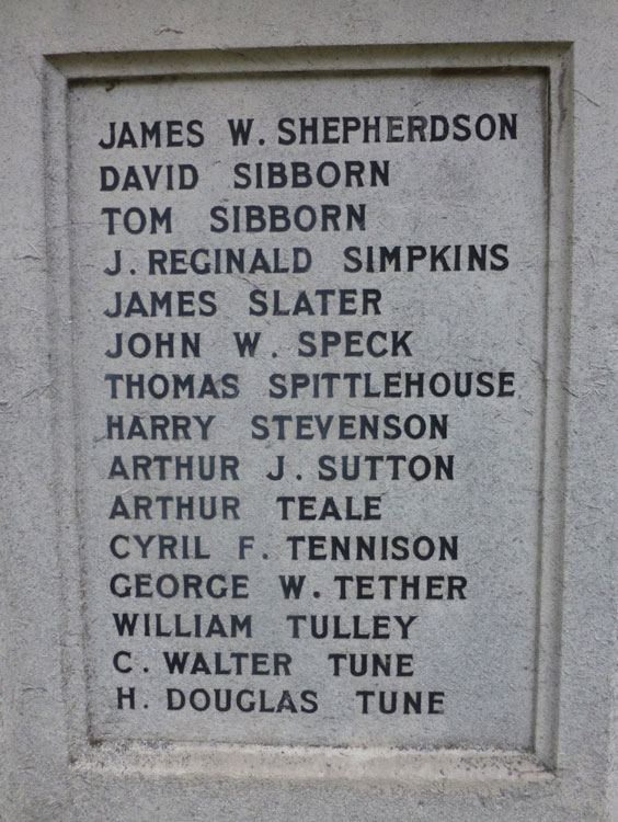 Lieutenant Tune's Name on the War Memorial for Hessle