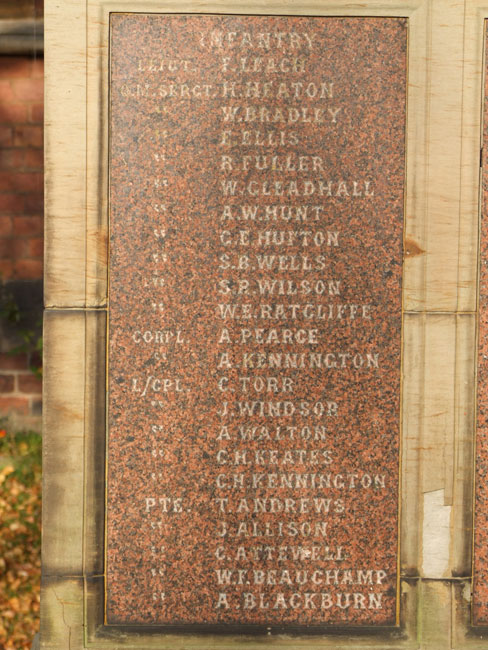 Private Andrews' name on the War Memorial for Hexthorpe, Donaster