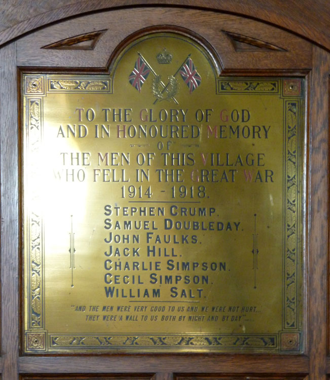 The War Memorial from the Hickling Wesleyan Methodist Chapel, now in St. Luke's Church (1)