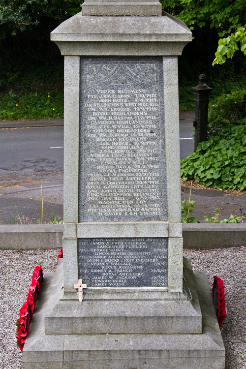 The Names of Privates Bates and Elsdon in the High Spen War Memorial.