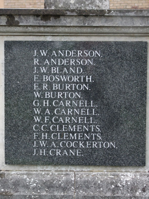 The names on the War Memorial for Hilgay