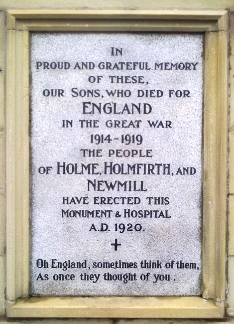 The dedication on the Holme Valley War Memorial