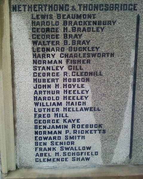 The name of Frank Swallow on the Holme Valley War Memorial