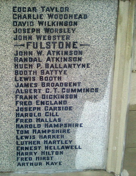 The name of John Whitehead Atkinson on the Holme Valley War Memorial