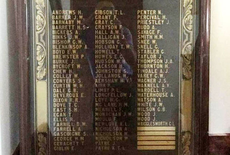 Names on the First World War Memorial for Blundell, Spence & Co. Ltd of Hull