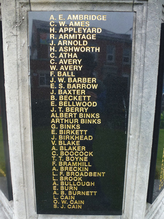 Edward Birkett's Name on the War Memorial for Hunslet, Leeds