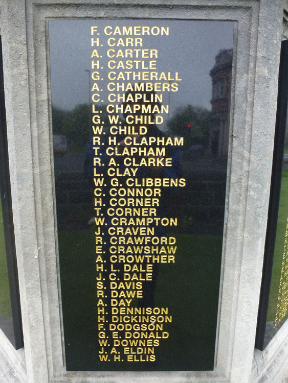 Thomas Clapham's Name on the War Memorial for Hunslet, Leeds