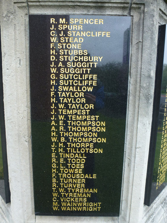 George Toes's Name on the War Memorial for Hunslet, Leeds