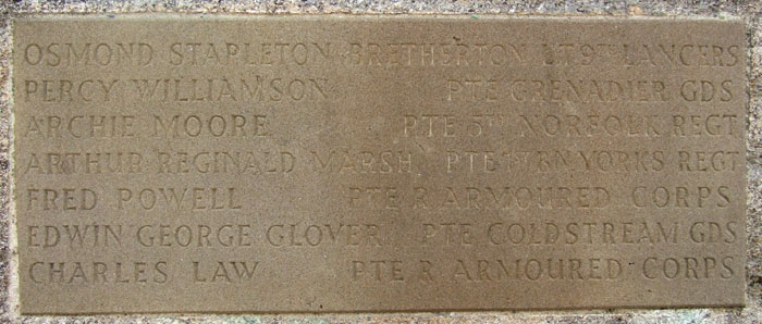 The name of Private Marsh on the War Memorial for Husbands Bosworth