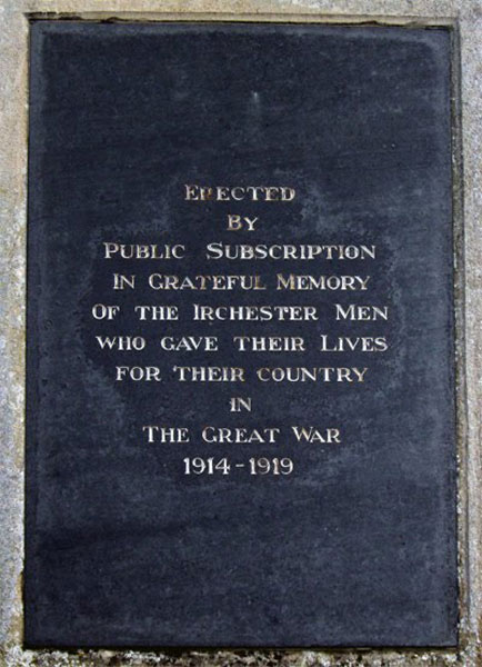 The First World War Dedication on the Irchester War Memorial.