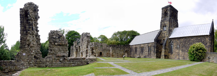 St. Paul's Church, Jarrow, (right) and the adjacent Monastery Ruins.