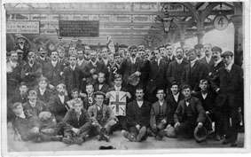 Durham City, North Road, Railway Station, 1400 Hours 3 September 1914, men from Durham City leave to join the Yorkshire Regiment. On arrival at Richmond they were split between the various service battalions that were forming.