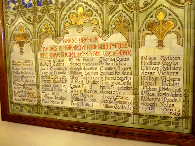 The First World War Memorial for Kearsley (Bolton) in St. Stephen's Church