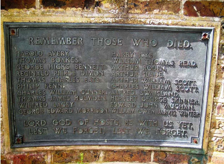 The First World War Commemorations on the War Memorial for Kemsing (Kent)