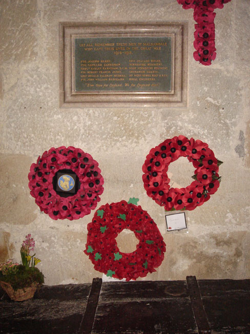 The War Memorial inside the entrance to the Church of St Michael the Archangel, Kirkby Malham