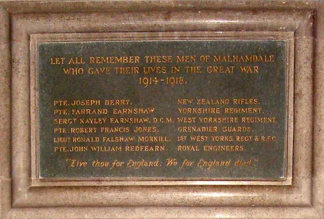 The War Memorial inside the entrance to the Church of St Michael the Archangel, Kirkby Malham