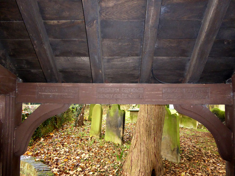 Photo showing Commemorated Names Carved Inside the Lych Gate