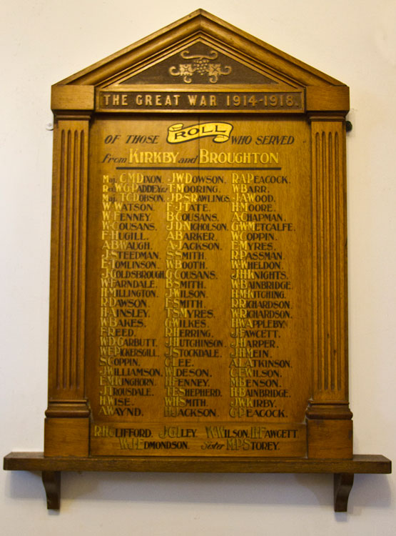 The First World War Roll of Honour inside the Church Porch