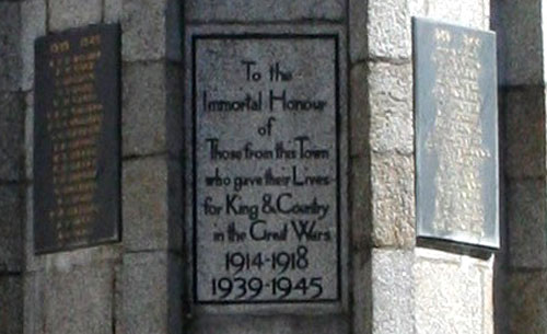 The Dedication and two of the Commemorative Panels on ther War Memorial for Launceston (Cornwall)