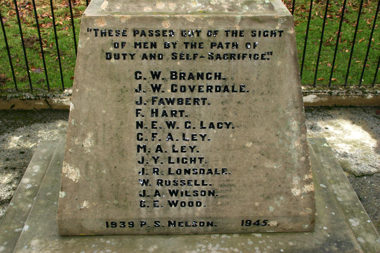 The Names of Those Who Lost Their Lives on the Lealholm War Memorial.