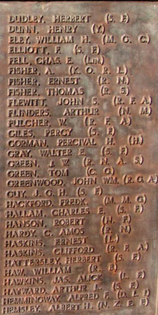 The panels on the Lenton Memorial bearing the names of soldiers of the Yorkshire Regiment