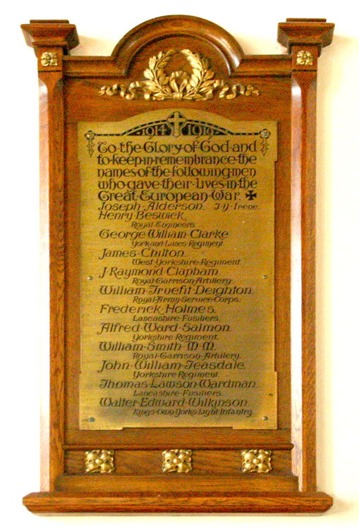 The Memorial Plaque inside St. Matthew's Church, Leyburn.