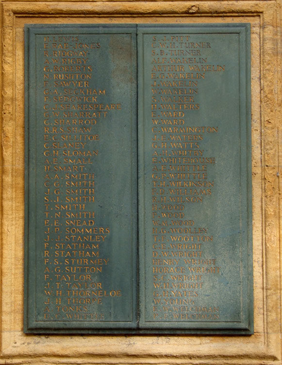 Names "R" - "W" on the Lichfield War Memorial 