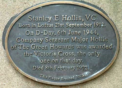 The plaque to Stanley Hollis, VC, on the War Memorial, Loftus